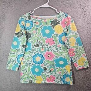 Talbots Tee Top Women Small Colorful Floral Print Stretch Multicolor 3/4 Sleeve